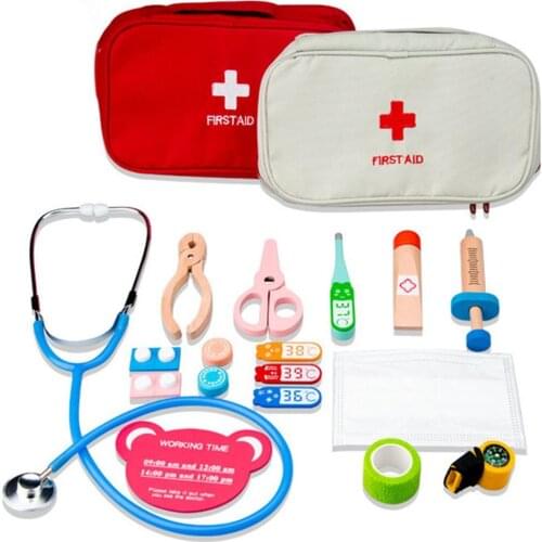 Simulation Wooden First Aid Kit Tool Kids Pretend Play Doctor Education Toy Children Education Toys For Kids Birthday Gift