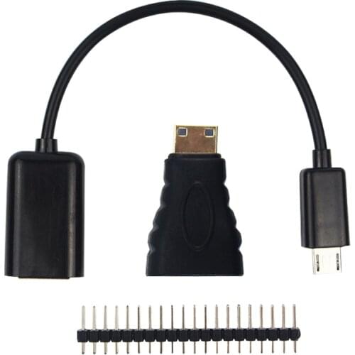 3 in 1 Raspberry Pi Zero Adapter Kit + Micro USB Cable+ Mini HDMI-compatibe Adapter+ GPIO Header for Raspberry Pi Zero W 1.3