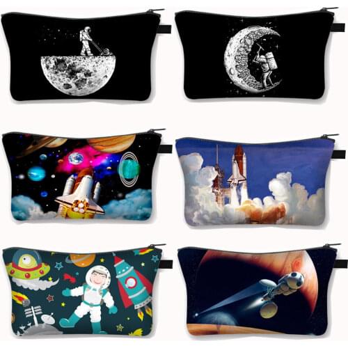 Mars Spaceship Cosmetic Bag Women Makeup Bags Astronaut Universe Girl Cosmetic Case Ladies Storage Lipstick Holder Bag