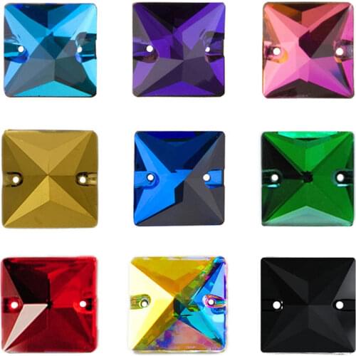 YANRUO Square Sew-on Rhinestones Glass Stones Flatback Sewing Clothes Not Acrylic shoes Glass Stones For DIY Sewing