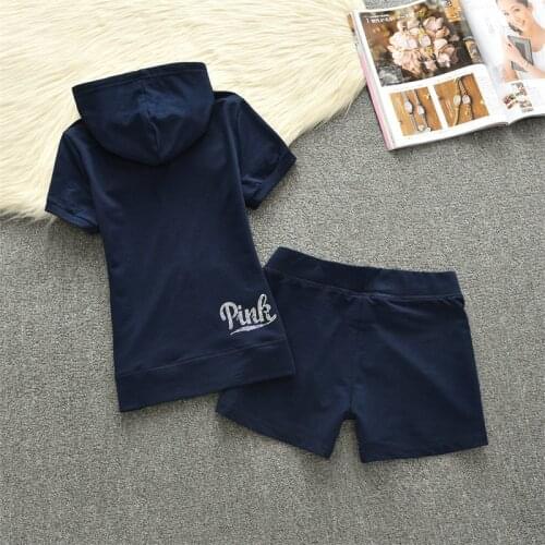 Summer Tracksuits Womens Two Peices Set Leisure Outfits Cotton Hooded T-shirts High Waist Shorts Candy Color Clothing S-XL