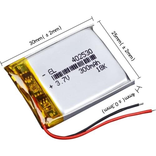 Rechargeable 3.7V 300mAh 402530 Battery Lithium Polymer Battery Li-Po li ion Lipo cells For MP3 MP4 GPS Wristband BT Speaker