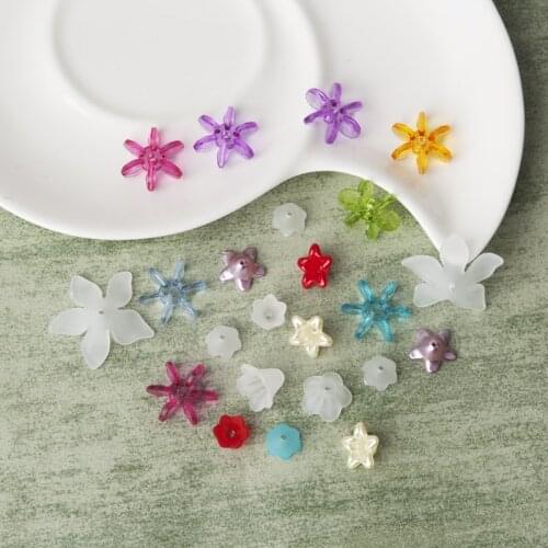 DoreenBeads Lily Flower Frosted Acrylic Beads Caps Findings Colorful Flower Covers Necklace Earrings Bracelet Jewelry Making