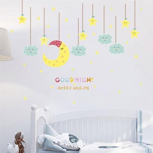 Sweet Dream With Moon & Star Pattern Wall Stickers For Kids Room Bedroom Home Decoration Diy Cartoon Mural Art Pvc Wall Decals