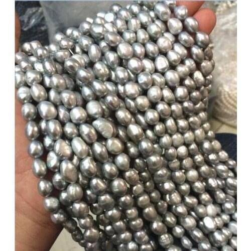 Natural 9-10MM silver gray Baroque freshwater pearl loose beads 14 inch