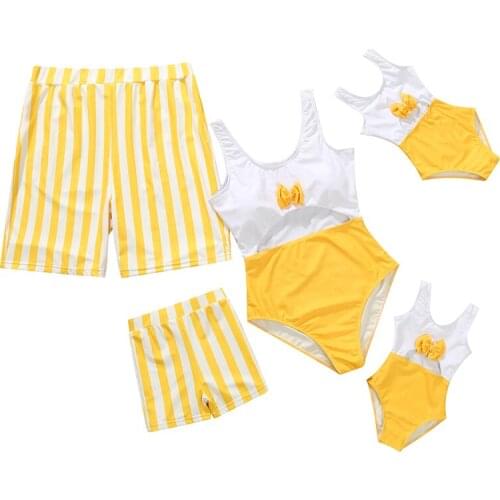 2021 New Parent- Child Swimsuit Beach Pants Mother And Daughter One- Piece Striped Hollow Parent- Child Family Suit