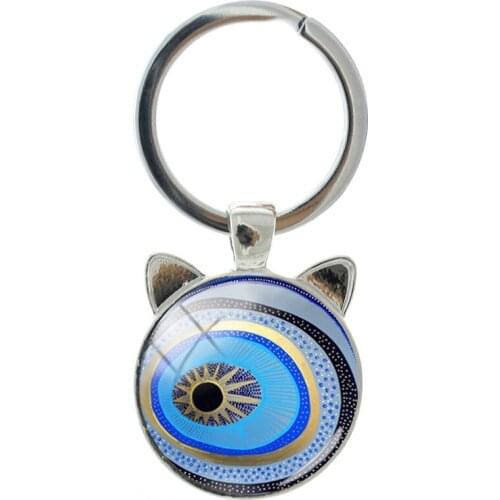 NEW Tasteful Blue Eyes Novelty Mens and Womens Accessories Keychain Handmade Silver-plated Cat Ear Keychain