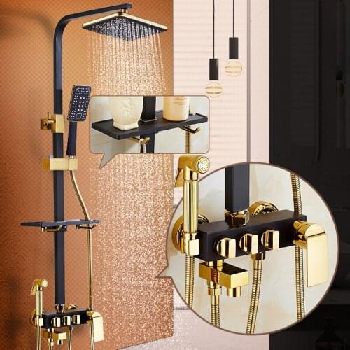 New Bathroom Shower Set Full Copper European Style Black Gold Household Rain Shower Nozzle Bathroom Thermostatic Shower