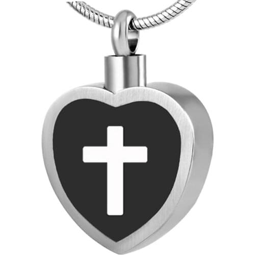 IJD8439 Heart Shaped Cross Stainless Steel Cremation Keepsake Necklace for Ashes Urn Pendant Souvenir Jewelry