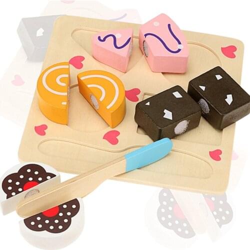 Pretend Play Cutting Wooden Toy Good 3D Puzzle Shape Matching Jigsaw Baby Fruits Dessert Set Fun Educational Food Cognition