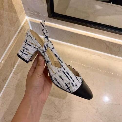 Women Summer Patchwork Shallow Sandals Womens Classics Shoes Mixed Color Chunky Single Shoes Genuine Leather Slingback Sandals