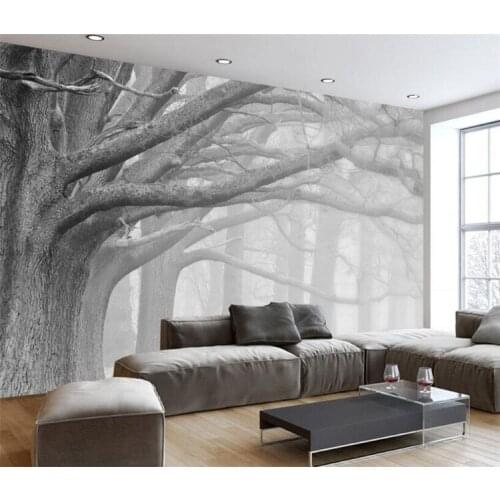 Modern Black and White Forest Tree 3D Wallpaper Living Room Bedroom TV Wall Painting Wall Decoration Painting Any Size