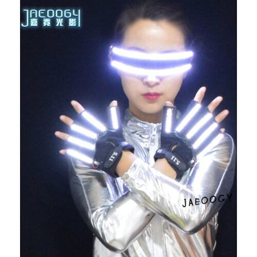 LED Glasses Creative Personality Glowing LED Gloves Halloween Christmas Stage DJ Singer Performing Fluorescent Laser Show