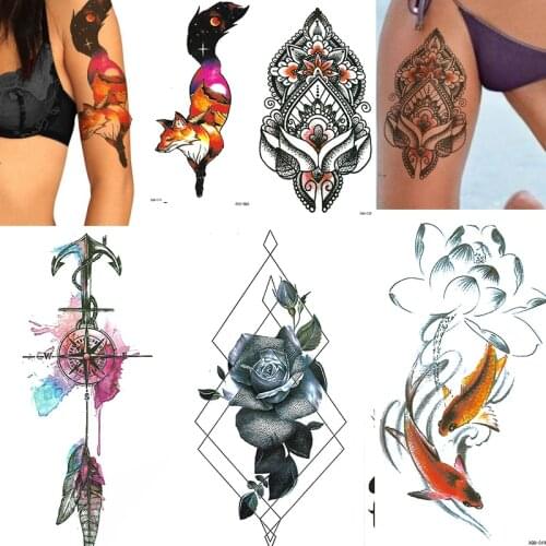Tattoo Temporary Waterproof Feathers Snake Chest Stickers Body Decoration Wolf Skull Tiger Fake Tattoos Women Man Color Tatoo