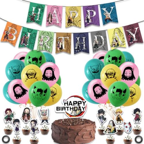 Halloween themed Demon Slayer Kimetsu No Yaiba Birthday Party Decoration Balloon Banner Cake Flag Halloween Party Supplies