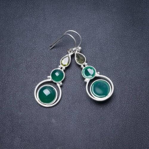 Natural Chrysoprase and Peridot Handmade Unique 925 Sterling Silver Earrings 1.75" Y3623