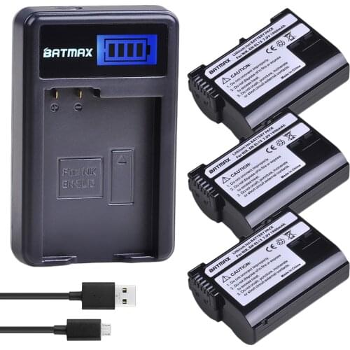 3Pc EN EL15 ENEL15 EN-EL15 Battery+LCD USB Charger for Nikon D500,D600,D610,D750,D7000,D7100,D7200,D800,D800E, D810,Z6, Z7