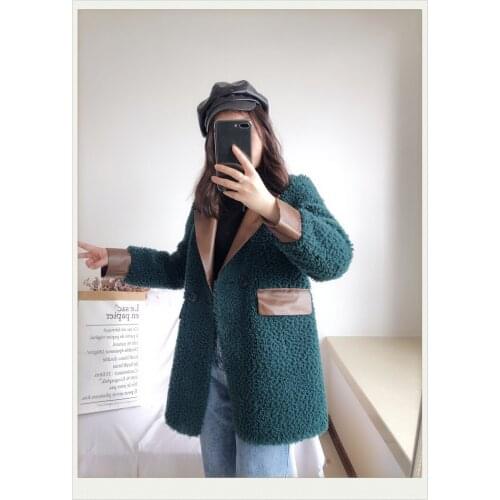 YYCZF Womens Genuine Shearing Coat Autumn And Famme Fashion Mid Long Style Female Lamb Wool Composite Fur One Outerwear Warm