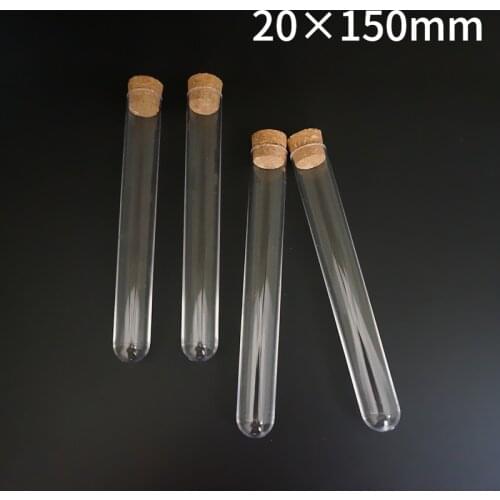 10pcs 20pcs 50pcs 100pcs 20x150mm Clear Plastic Test Tubes With Cork Cap Use For Laboratory Or Wedding Favours Vial