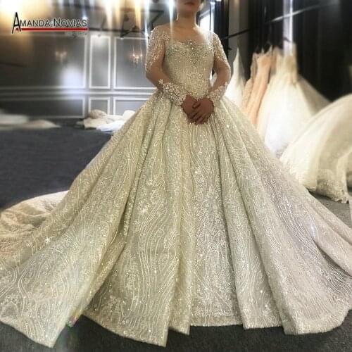 2020 Plus size wedding dress luxury full beading with royal long train wedding gowns
