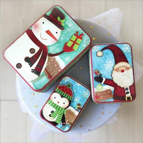 3pcs/Set Christmas Series Printing Gift Box Iron Cookie Storage Case Tin Chocolate Case Multi-use Storage Box Christmas Gift Box
