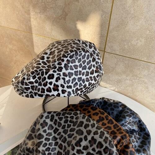 Beret Leopard Casual Mens Hats pu Retro Berets Hat For Women Cotton Literature Painters Casual Visors Herringbone Flat Caps