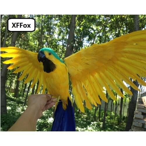 Big real life wings parrot model foam&feather simulation green&yellow parrot bird gift about 45x60cm xf0286