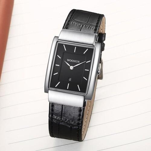 Top Luxury Brand Men Watch Fashion Casual Quartz Rectangle Watches Men Leather Mens Watches Thin Mens Watches relogio masculino