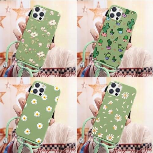 Necklace Lanyard Rope flower Case For iPhone 12 Pro Mini XS Max XR X 7 8 6 6S Plus SE 2 10 Cover For iPhone 11 Pro Max Soft Bags
