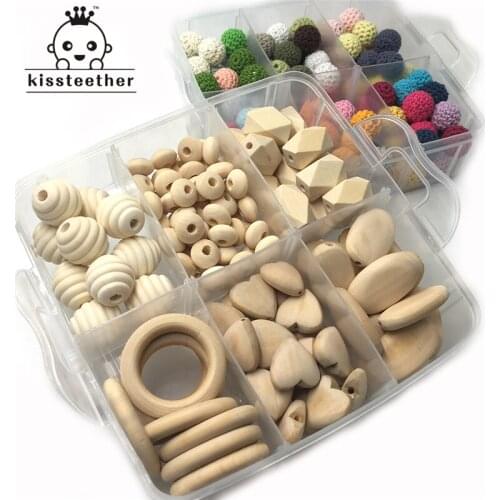 Wood Hearts Spiral Beads Wooden Ring Rectangle Oval Flat Chips Abacus Beads Mixed Color Crochet Beads For Baby Teething Necklace