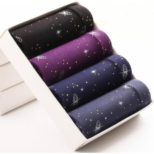Men Cotton Shorts Boxer Male Underwear Sexy Boxers Youth Ice Silk Breathable Knickers Starry Sky Printing 4pcs Plus Size 6XL 7XL