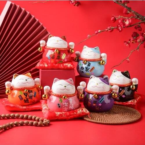 4.5 inch Maneki Neko Porcelain Lucky Cat Home Decor Ornaments Fortune Cat contains Good Health and Win at work