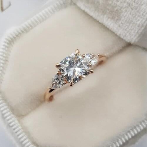Luxury Rose Gold Color White CZ Stone Ring 4 Claw Prong Setting Rings For Women Ladies Wedding Party Jewelry Accessories B4Z183