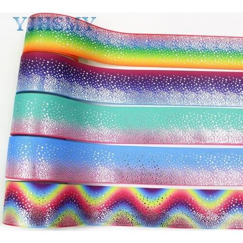 YJHMY,I-19911-2126,38mm,10yards Colorful Gradient bronzing grosgrain Ribbons,bow cap DIY accessories,Holiday party decorations