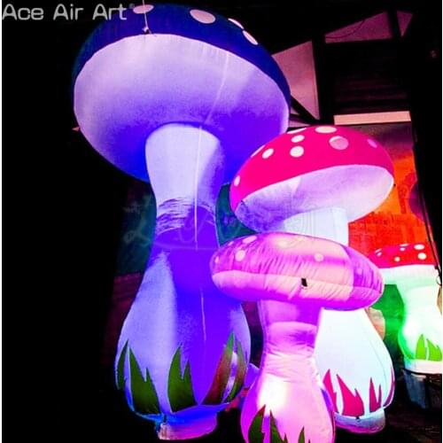 Beautiful led plant model inflatable mushroom decor,1.5m H mushroom model with base fan on sale