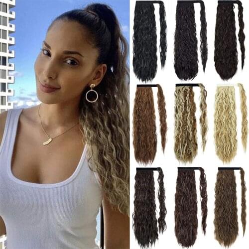 Kong&Li Long Curly Ponytail Natural hair Wrap On Clip Hair Ponytail Extensions for Women Blonde Black Horse Tail Synthetic