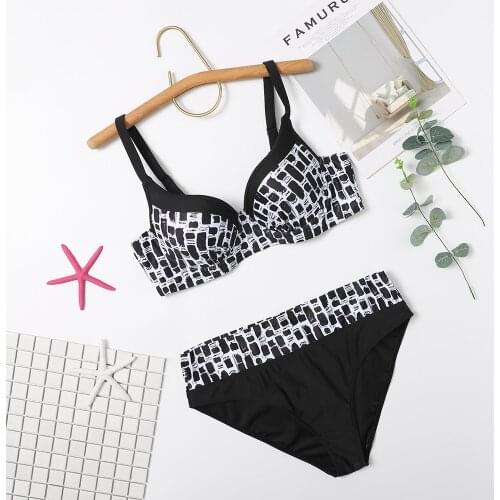 New Vintage Plus Size Bikinis Women Sexy Bandeau Swimwear Push Up Bikini Set Swimsuit High Waisted Retro Two Piece Bathing Suit