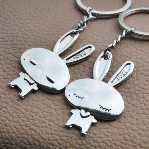 Hot Sale 3D Zinc Alloy Material Couple Keychain Animal Keyring Rabbit Llavero Car Accessory Chain Backpack Pendant Gift for Girl