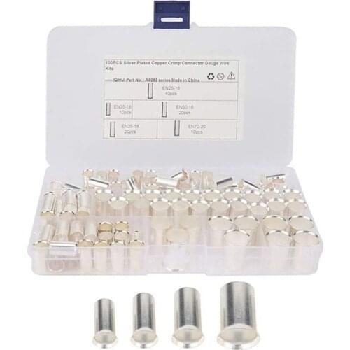 100PCS Wire Copper Crimping Accessories EN Tube-Shaped Bare End Cold-Pressed Tube-Type Terminal