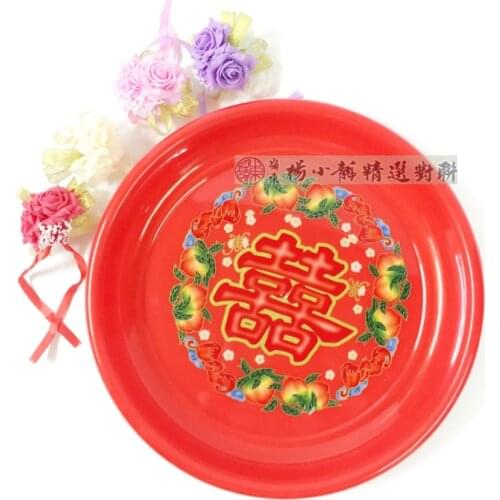 SET diameter 30-36CM plastic double Plastic double happiness red tray offering worship god prayer fruit statues Home wedding