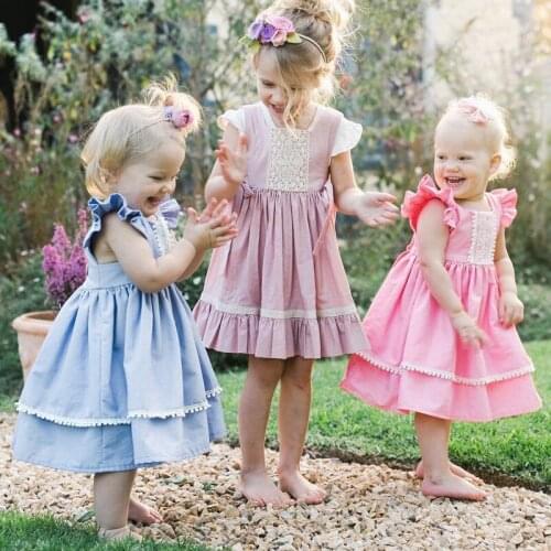 2021 New 1-4 Years Old Girls Dress Cotton Knee Skirt Summer Beach Outdoor Short Sleeve Dresses Kid Newborn Toddler Girls Outfit
