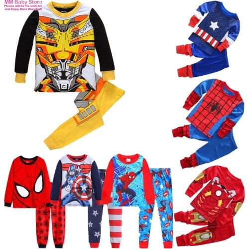New Childrens Spider Set Kids Sleepers Boys Girls Super Hero Cartoon Long Sleeve Pyjamas Sleepwear 2-7T free shipping