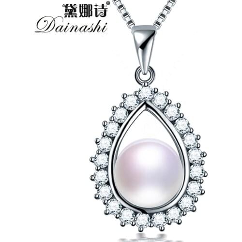 Dainashi 925 Sterling Silver Water Drop Zircon Pendant Necklace Hot Sale 100% Genuine Freshwater Cultured Pearl Pendant Necklace