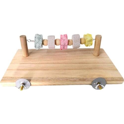 Parrot Hamster Bite Toy Bird Grinding Stone String With Wooden Stand Bar Springboard Swing Small Pet Molar Stone String