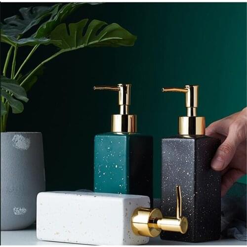 Luxury Bathroom Accessory Imitation Marble Pattern Ceramic Glass Shower Gel Handwashing Fluid Pump Bottle Washing Tools Home