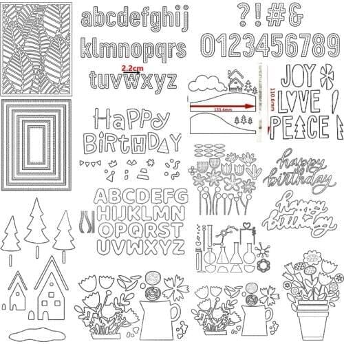 Leaves Plate Tress Numbers Alphabets Happy Birthday Joy Love Peace cutting dies for for Scrapbooking Craft Die Cut Embossing