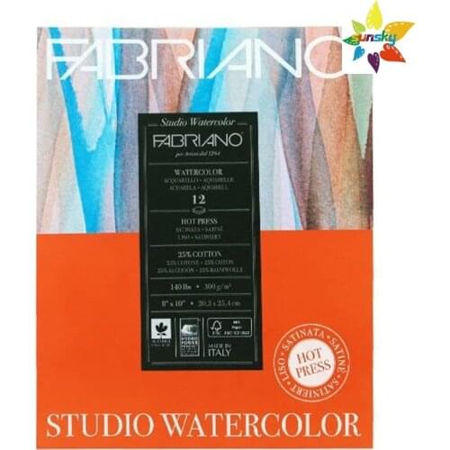 Fabriano Studio Watercolor Paper Pad,300gsm,140 LB,hot press,acid-free,blend of high quality lignin-free cotton and cellulose