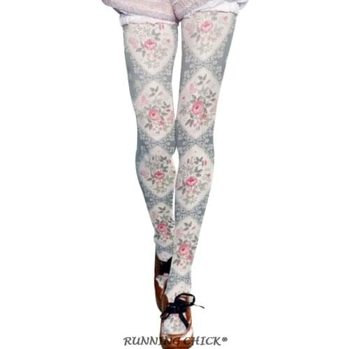Light Gray Flowers Printed Pantyhose Winter Women Socks
