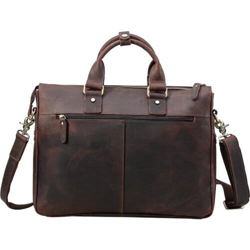 Tiding Designer Handmade Leather Briefcase 15.6'' Laptop Document Bag Mens Handbag Vintage Messenger Shoulder Bags Brown 1096