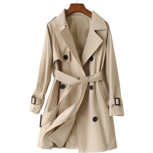 2021 Korbean Doule-Breasted Belt Khaki Trench Coat Women Long Sleeve Windbreakers Female Basic Coats Large Size Casual Outwear